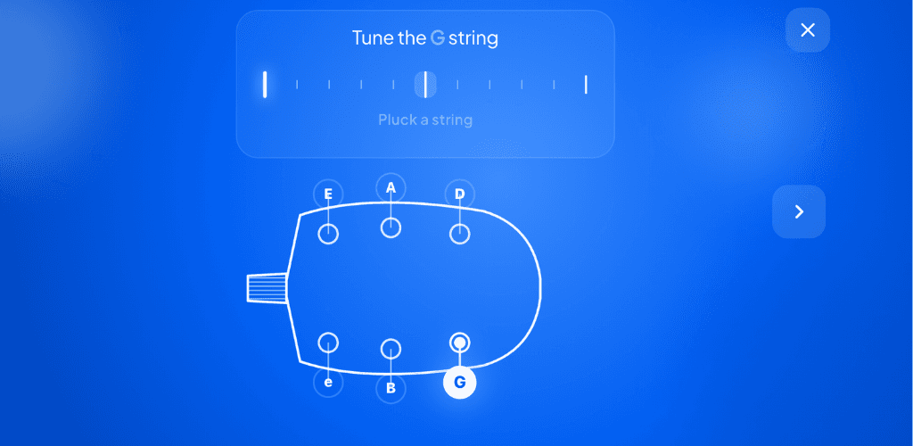 Guitar tuner highlighting the G string on a headstock